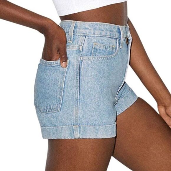 Women’s American Apparel Women's Denim High-Waist Cuff Short size 25 light wash. - Picture 4 of 13